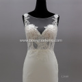 Flower Lace Pattern Boat Neck Illusion Backless Sleeveless Sheath Custom Wedding Mermaid Dress Bride